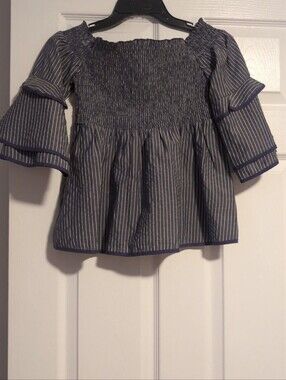 American Eagle Striped Off-the-Shoulder Smoked Bell Sleeve Blouse